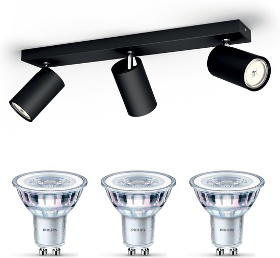 Philips Kosipo opbouwspot 3-lichts - Zwart - GU10 - Draaibare spots - Eenvoudige installatie. - Exclusief lichtbron Philips Kosipo opbouwspot 3-lichts - Zwart - GU10 - Draaibare spots - Eenvoudige installatie. - Exclusief lichtbron