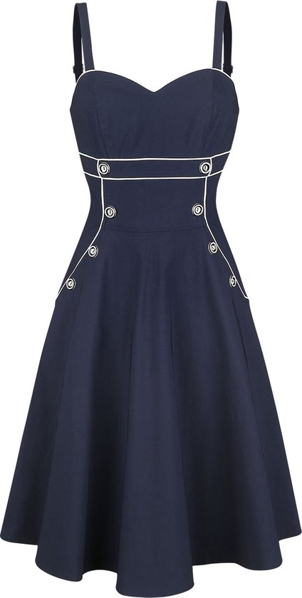 Voodoo Vixen Claudia Nautical Flared Dames Midi-jurk - marineblauw - S