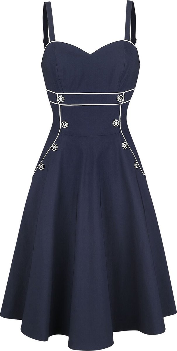 Voodoo Vixen Claudia Nautical Flared Dames Midi-jurk - marineblauw - S