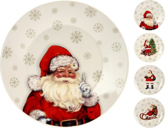 Assiettes de Noël - Assiettes à Dîner - 26,5 CM - Motifs Père Noël & Sapin de Noël