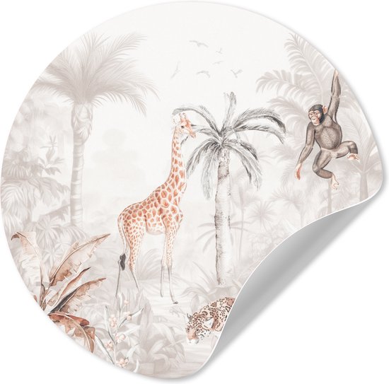 WallCircle® - Behangcirkel 140x140 cm - Muurstickers Wilde dieren - Jungle - Vintage - Kinderkamer - Kinderen - Muurcirkel - Kinderkamer accessoires - Decoratie babykamer - Wandcirkel zelfklevend