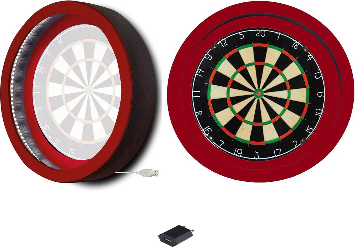 Dragon Darts Lunar Eclipse - Dartbord Verlichting - Inclusief Plain Dartbord - LED Surround - Rood