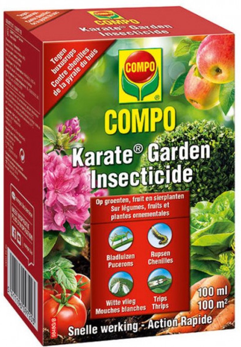 COMPO Karate Garden - insectenbestrijder - concentraat - tegen bijtende en zuigende insecten - voor groenten, fruit en sierplanten - snelle werking - doosje 100 ml (100 m²)
