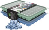 KitchenLove Siliconen IJsblokjesvorm met Deksel (2 Stuks) - 80 Kleinere IJsblokjes - Vierkant - BPA Vrij - 100% Silicone - Groen & Blauw