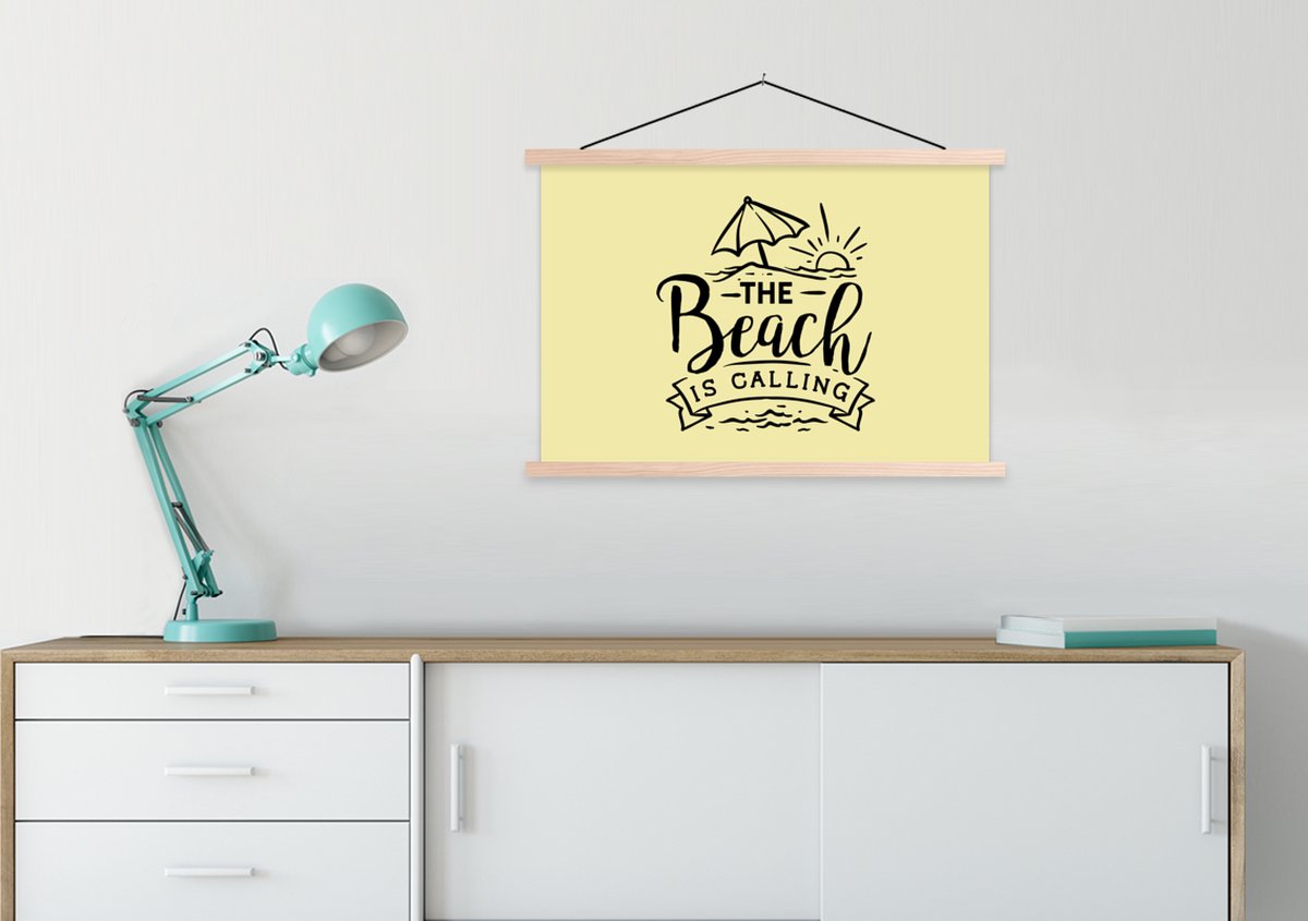 Posterhanger incl. Poster 90x60 cm - Schoolplaat - Quotes - Strand - Parasol - Textielpost
