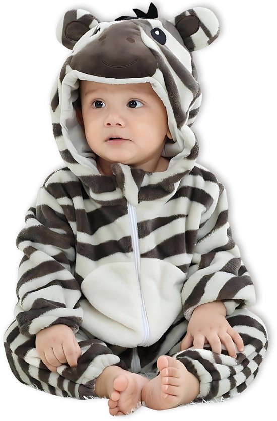 BoefieBoef Dieren Kleuter Onesie Peuter Pyjama Kinderen 2 tot 4 jaar – Verkleedkleding met Luierrits – Carnaval Dierenpak - Kerst en Kraamcadeau - Zacht Flanel - Baby Romper - Boxpak - Jongens - Meisjes - Kruippak - Winterpak - Zebra