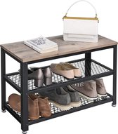ACAZA Schoenenrek - Schoenenbank - 73 x 30 x 45 cm - Industrieel Design - Metaal met Hout - Greige