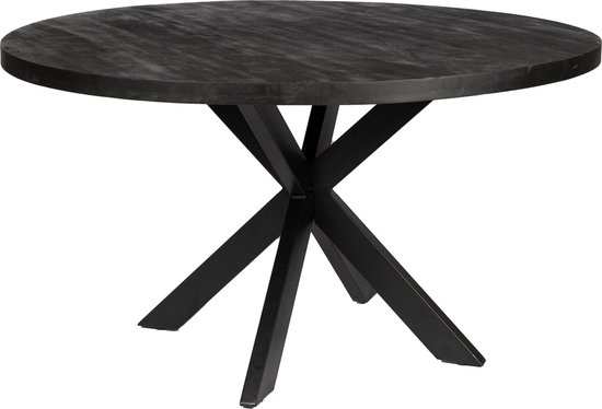 Foto: Zita home eettafel model el rond 130cm volledig zwart eettafel mangohout rond metalen 4 poot matrix