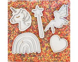 foto van Houten magische vulvormen set - Elf, eenhoorn, regenboog, toverstaf - Speelrijst vorm - Sensory, sensorisch speelgoed speelframe, Montessori open-ended, vultray, speelbak speelvorm