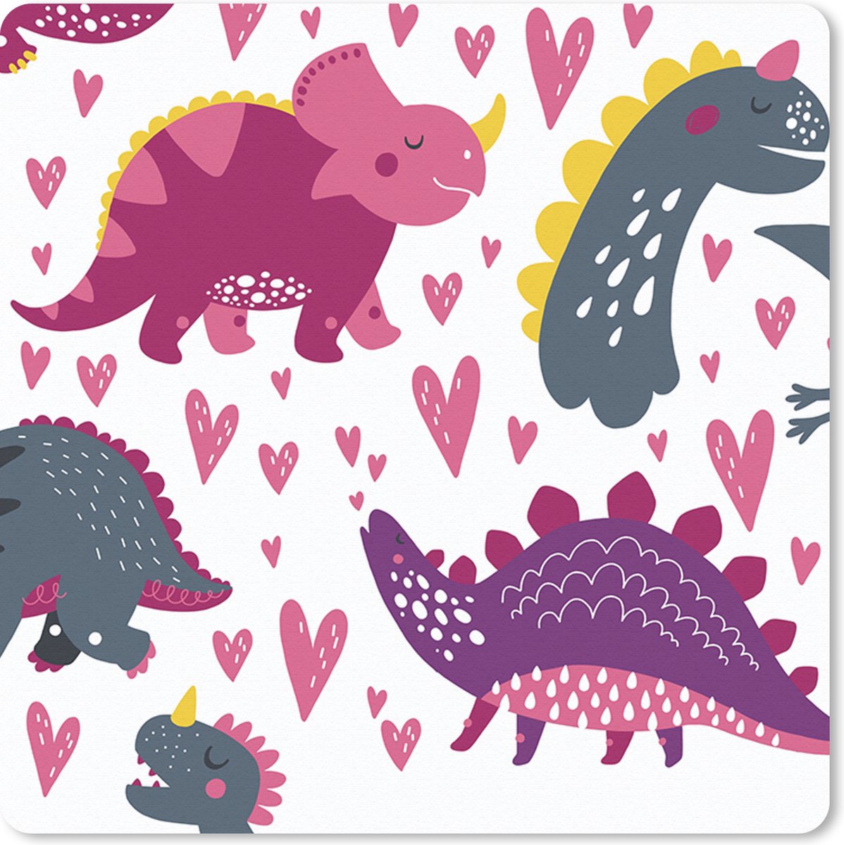 Muismat 20x20 cm - Mousepad Dino - Hart - Patronen - Roze - Meisjes - Dinosaurus - Muismatten