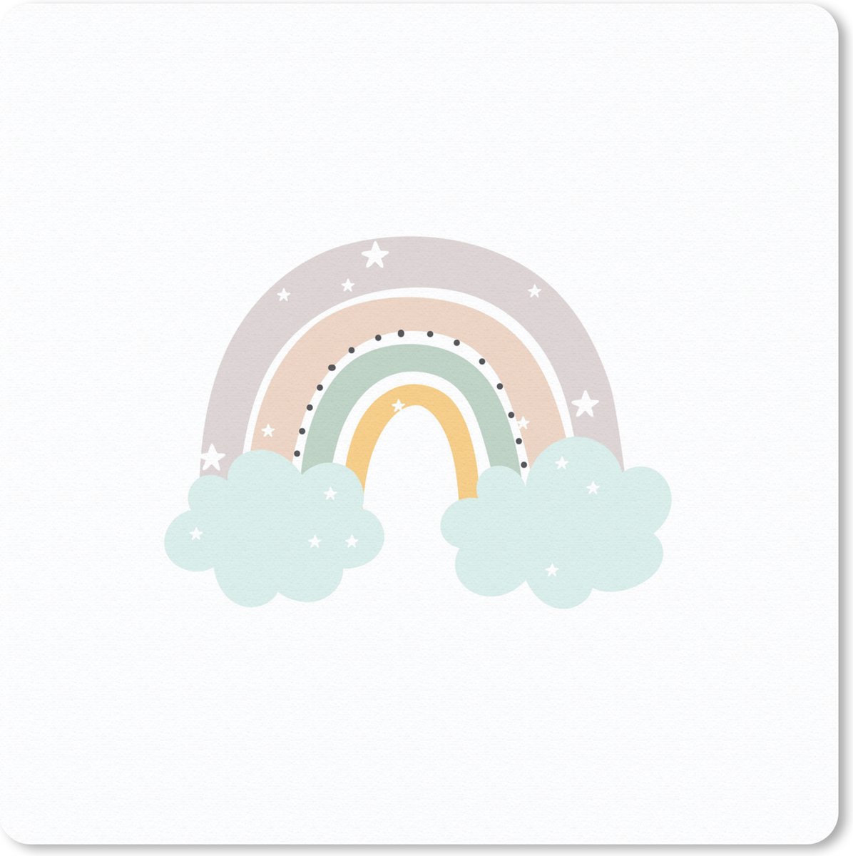 Muismat 20x20 cm - Mousepad Regenboog - Sterren - Stippen - Wolken - Kinderen - Muismatten