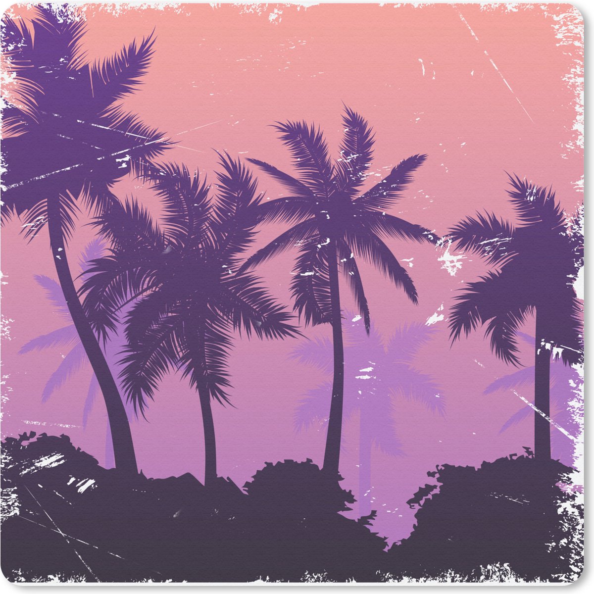 Muismat 20x20 cm - Mousepad Palmboom - Nacht - Tekening - Muismatten