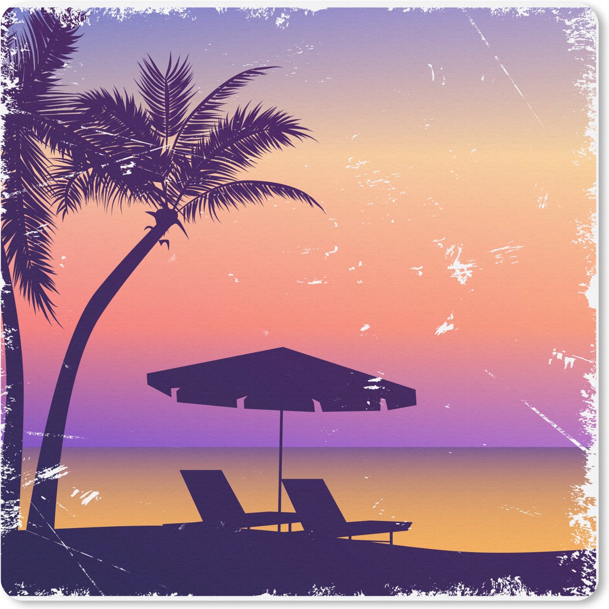 Muismat 20x20 cm - Mousepad Strandstoel - Parasol - Nacht - Waterverf - Muismatten