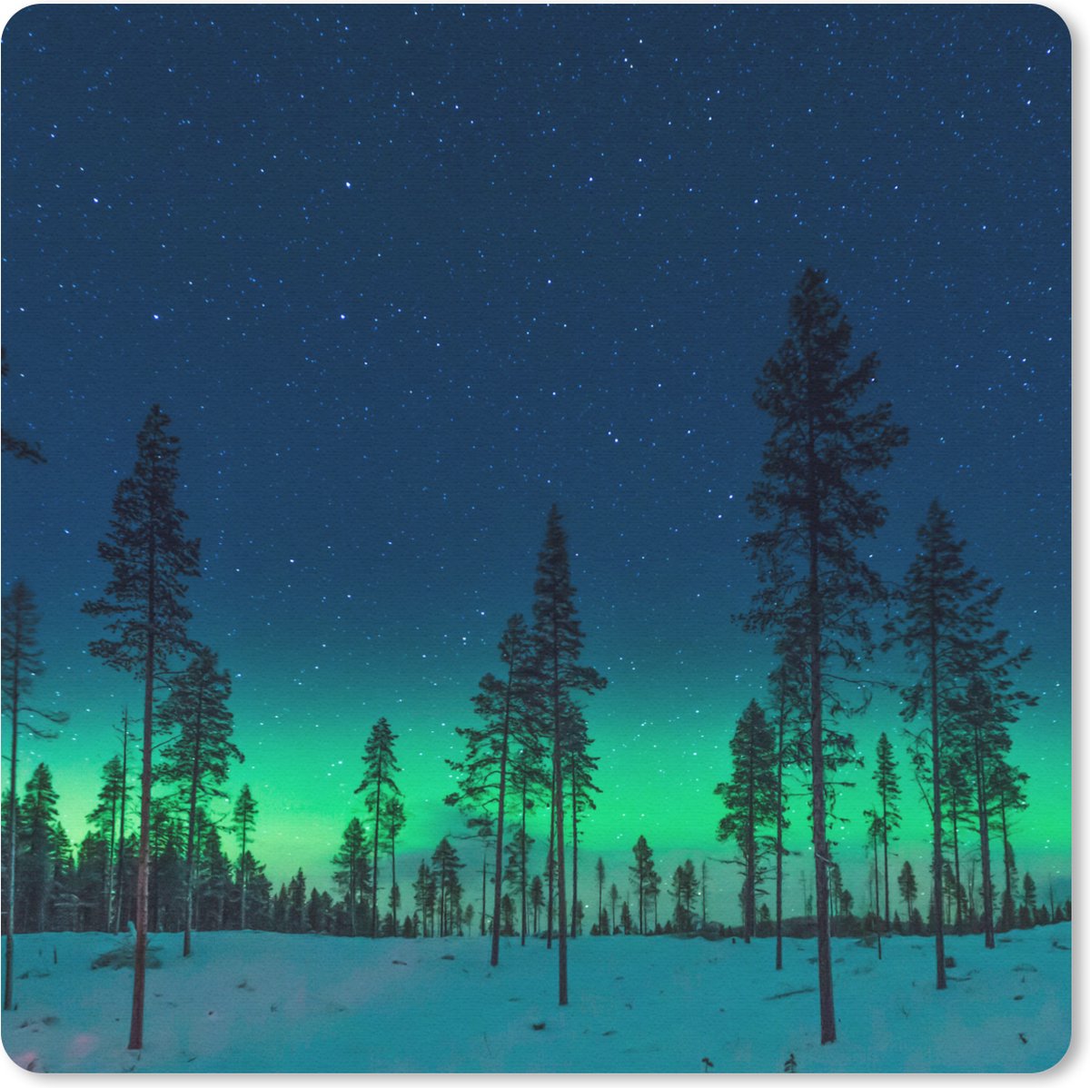 Muismat 30x30 cm - Mousepad Noorderlicht - Sneeuw - Bomen - Natuur - Groen - Muismatten