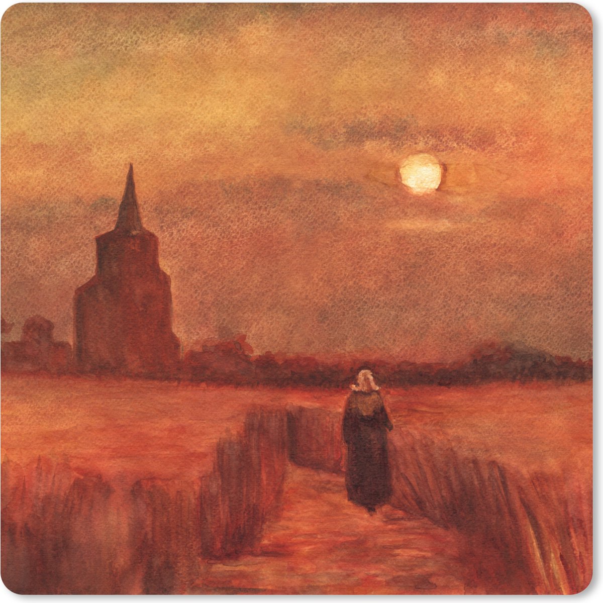 Muismat 20x20 cm - Mousepad De oude toren op de gebieden - Vincent van Gogh - Muismatten