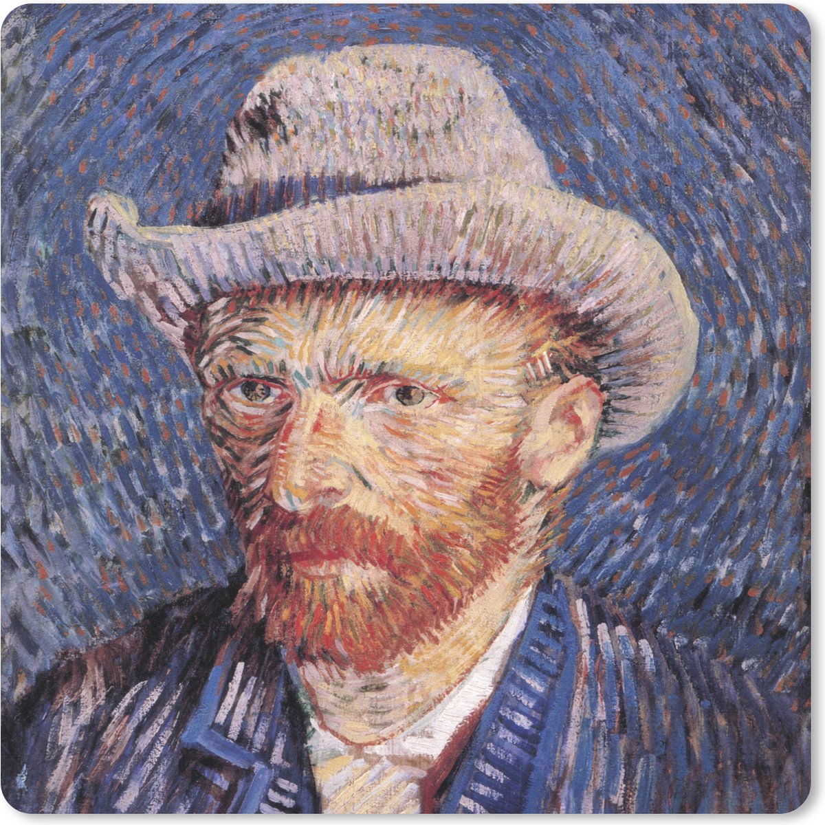 Muismat 30x30 cm - Mousepad Zelfportret met grijze vilthoed - Vincent van Gogh - Muismatten