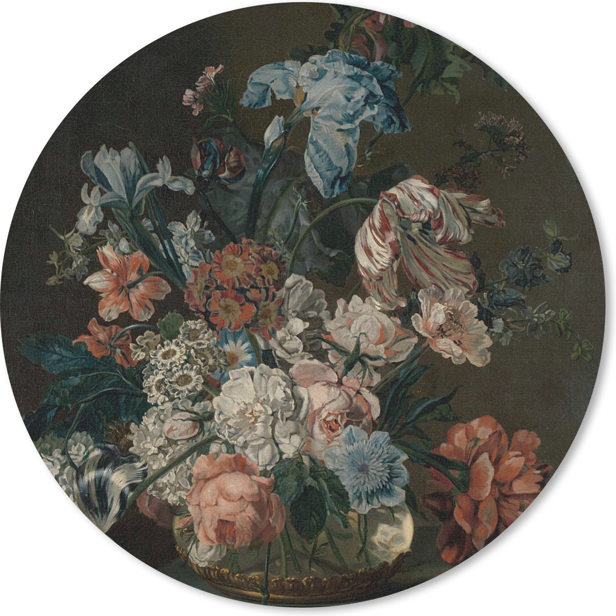 Muismat rond 30x30 cm - Mousepad Stilleven met bloemen - Schilderij van Cornelia van der Mijn - Ronde muismatten