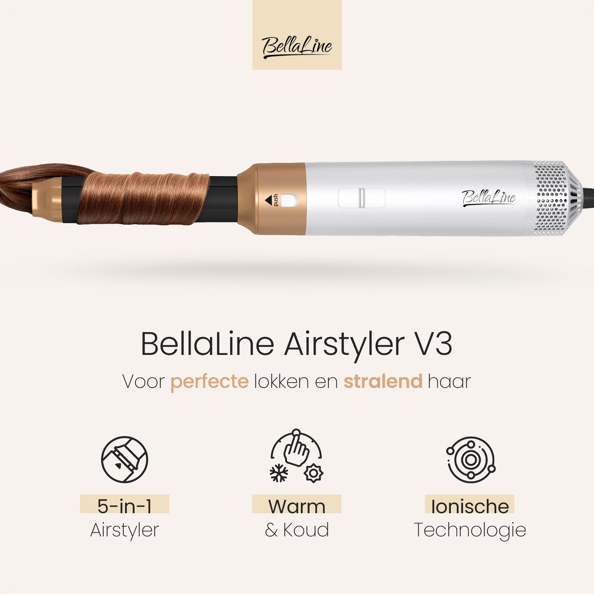 BellaLine - Airstyler - Krultang 5 in 1 - Fohnborstel - 5 in 1 Multi styler - krultang - Multistyler - Multistyler krultang - Fohn - Haardroger - Haardroger met Borstel — afbeelding 7