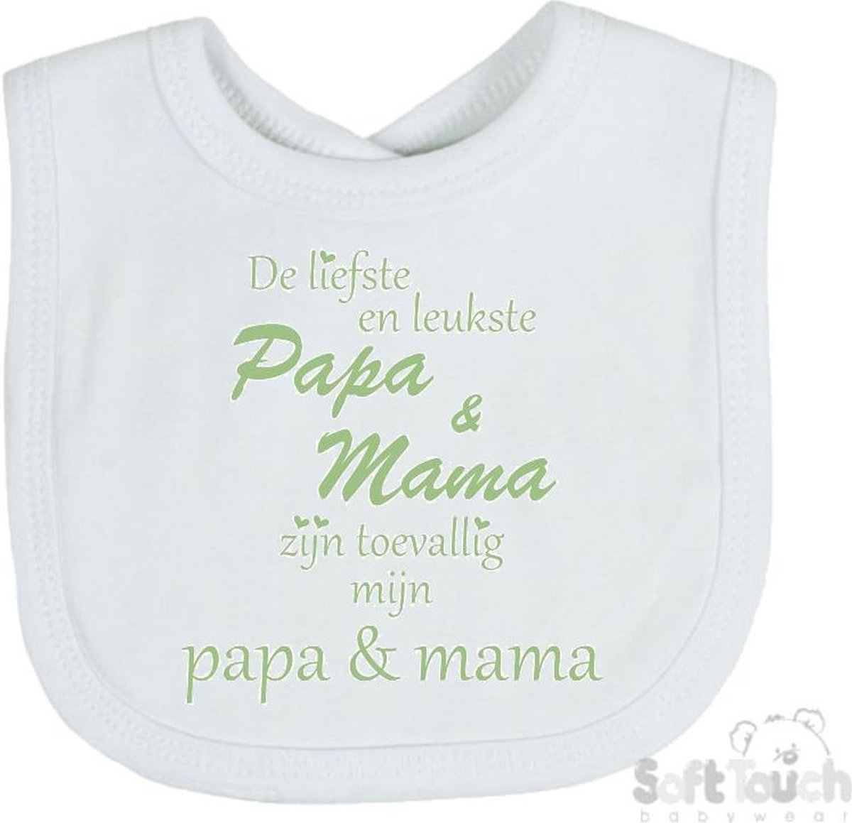 Goedkoopste Soft Touch Slabber Slabbetje Slab De liefste en leukste Papa & Mama zijn toevallig mijn Papa & Mama Unisex Katoen Wit/sage green (saliegroen) Maat 33x22 Cm