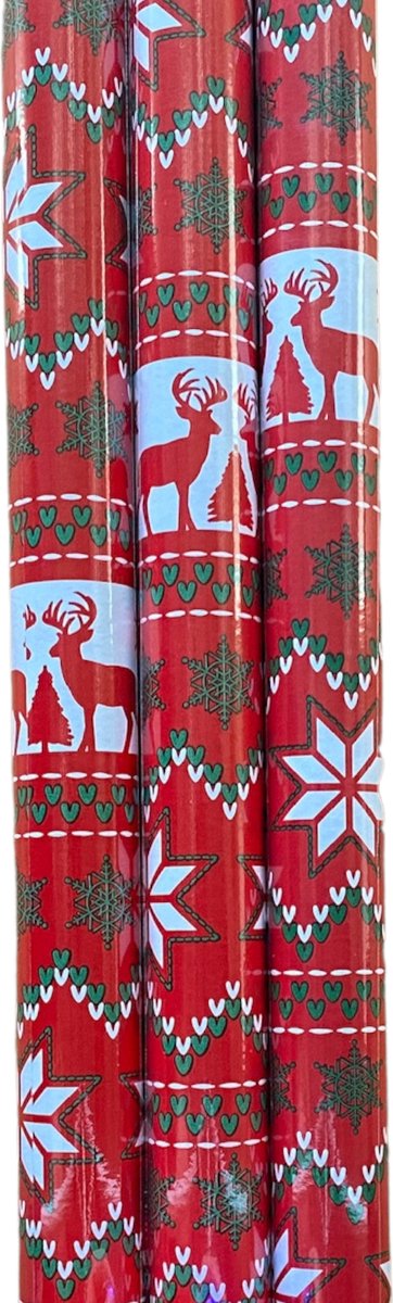 FESTIVE GIFTS Inpakpapier - Cadeaupapier - 200 x 70cm - 3 rollen - Kerst - Luxe Cadeauverpakking - Kleurrijk