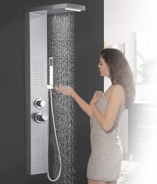 Douchekolom hydromassagekolom met kraan, roestvrij staal, douchepaneel, douchesysteem, badkamerdouche, 15 x 47 x 130 cm (roestvrij staal