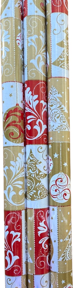 FESTIVE GIFTS Inpakpapier - Cadeaupapier - 200 x 70cm - 3 rollen - Kerst - Luxe Cadeauverpakking - Kleurrijk