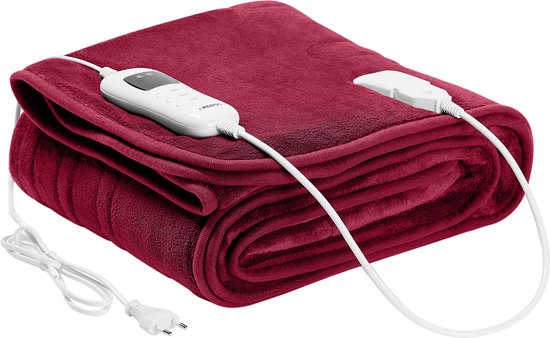 AREBOS Elektrische deken Elektrische verwarmde onderdeken knuffeldoek 200 × 180 cm Bordeaux