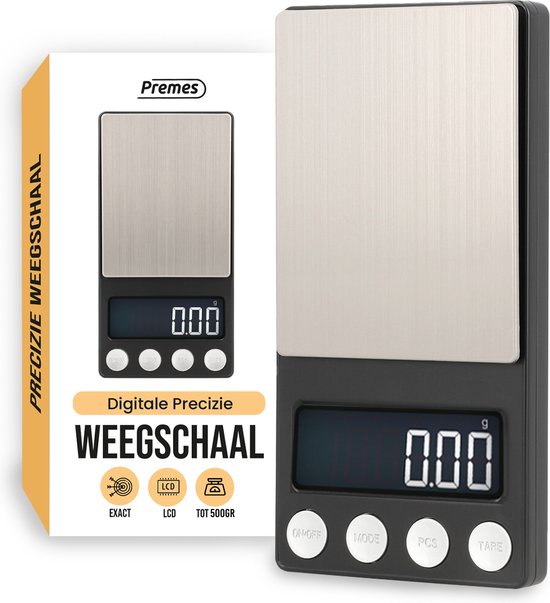 Precisie Weegschaal - Premes - 0.01 tot 500 Gram - Weegschaal Keuken - Precisie Weegschaal Keuken 001g - Weegschaalkeuken - Weegschaal 0 01 gram - Precisie Keukenweegschaal - Koffie Weegschaal - Mini Weegschaal - Weegschaal Keuken Precisie