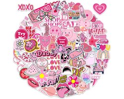 Roze VSCO stickers - Pakket met 100 leuke Stickers met Teksten, Dieren, Bloemen - 5x6CM - voor laptop, muur, agenda, skateboard etc.