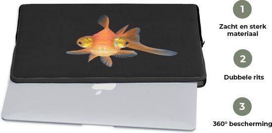 Laptophoes 15.6 inch - Goudvis - Zeedieren - Ogen - Laptop sleeve - Binnenmaat 37x26 cm - Zwarte achterkant