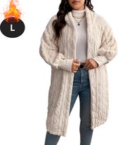 Winterjas - Lange Winterjas Dames - Winter - Volwassen - Stijlvol - Teddy Jas Dames - Beige - L