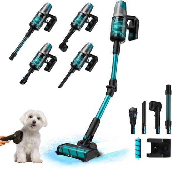 Luxe Steelstofzuiger – Draadloos – Stofzuiger zonder Zak – Op Accu – Kruimeldief Snoerloos – Best Verkocht – Blauw – 8 Mondstukken – 680W