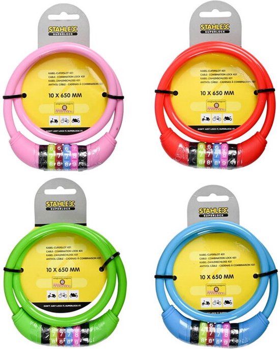 Stahlex Ø10mm / 65cm kabelslot schlechts 230g met cijferslot | Het eerste fietsslot voor uw kind | Assorti