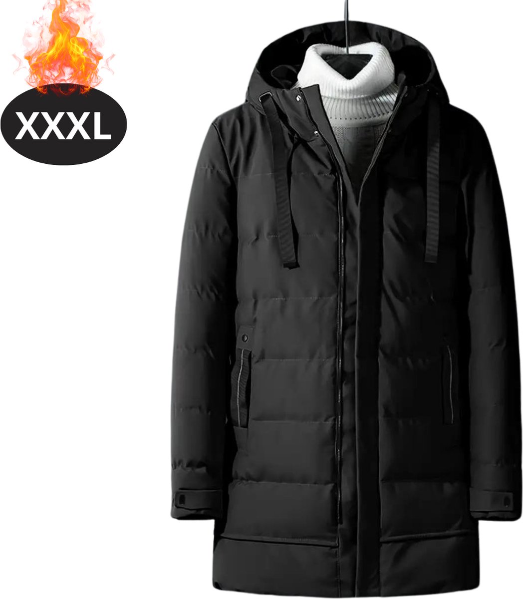 Livano Luxe Winterjas Parka Heren Winter Jas Volwassen Stijlvol Met Capuchon – XXL Zwart