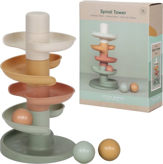 Een spiraaltoren met ballen in pastelkleuren, met de tekst 'Spiral Tower' op de verpakking.