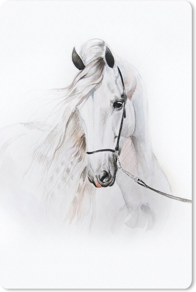 Muismat 18x27 cm - Mousepad Paard - Waterverf - Dieren - Wit - Muismatten