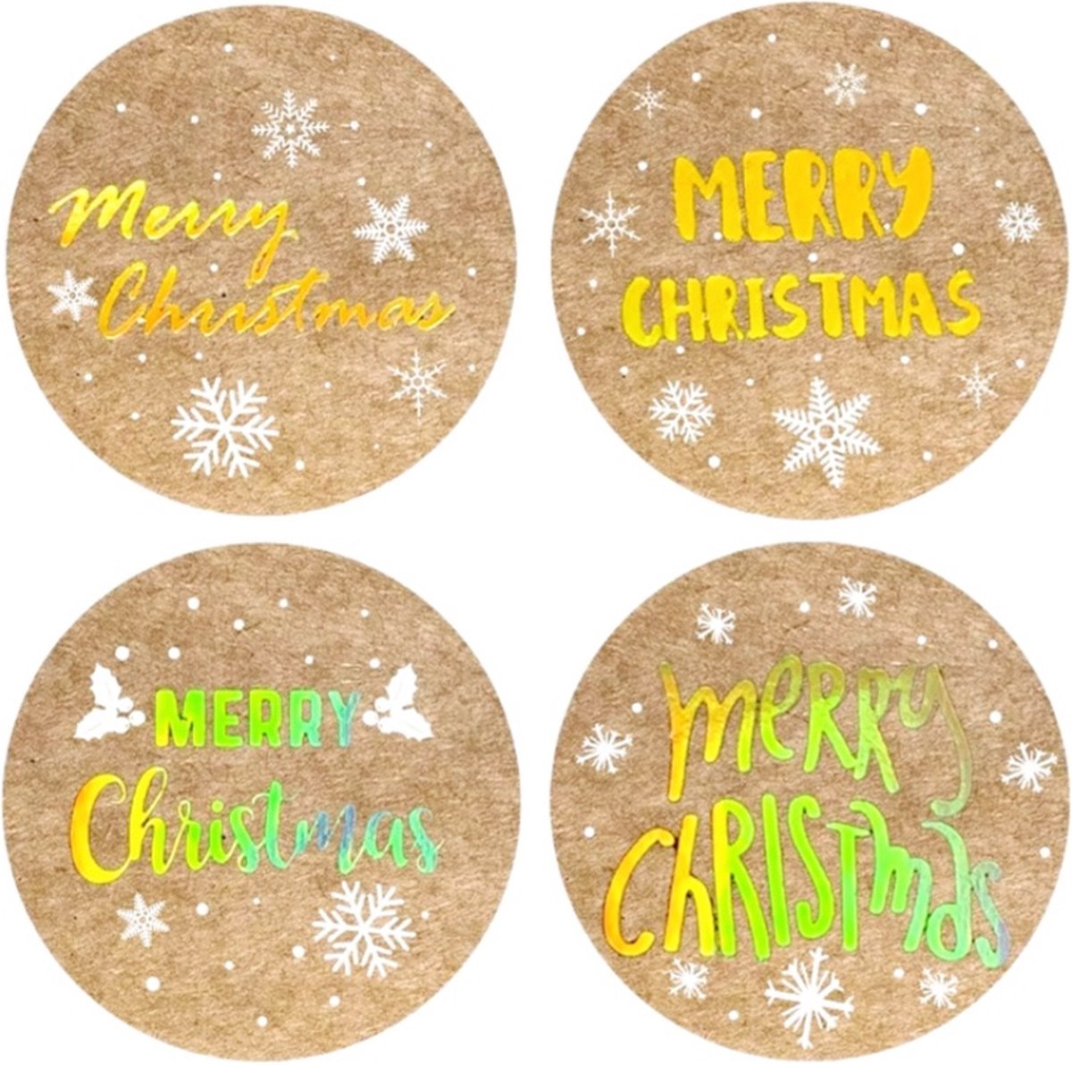 Kerst stickers rond "MERRY CHRISTMAS" ● 50 stuks ● Multiplaza - 4 soorten - promoten bedrijf - groet - bedankje - Webshop - pakket - post - kado