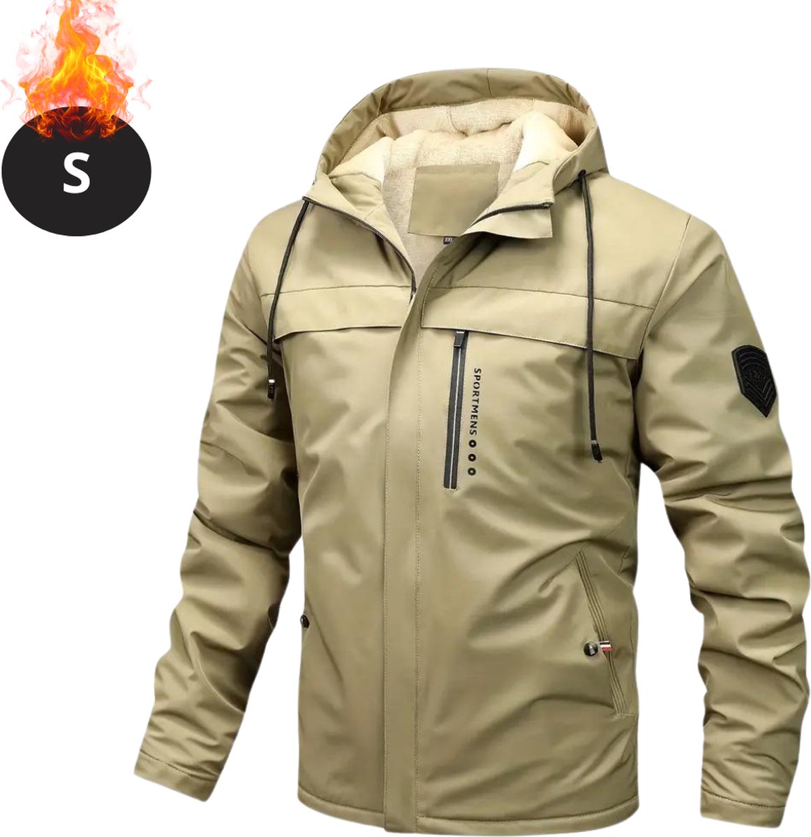 Livano Winterjas - Fleecejack Heren - Winter - Volwassen - Stijlvol - Met Capuchon - Kaki - S