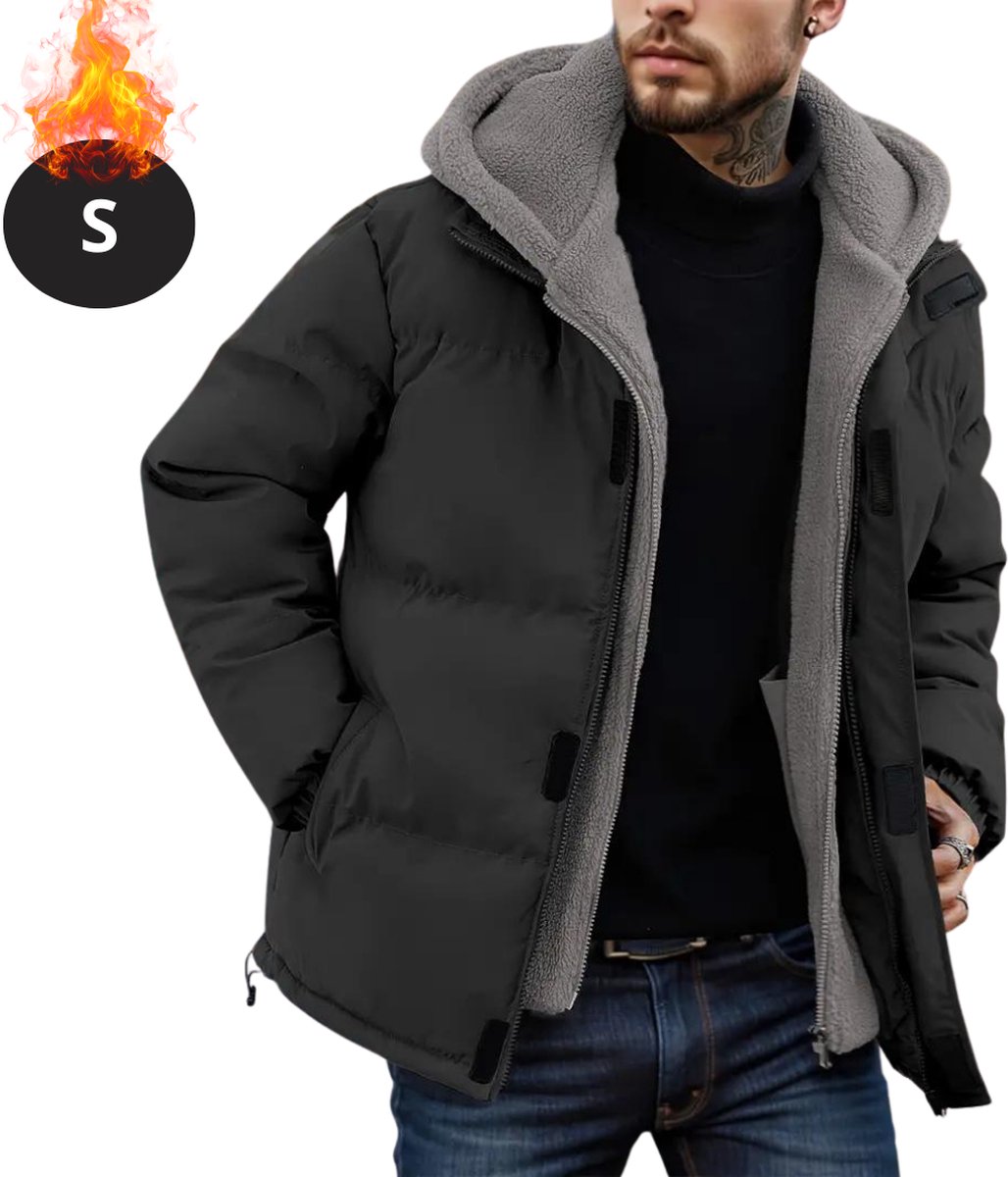 Livano Winterjas - Parka - Heren - Winter - Fleecejas - Volwassen - Stijlvol - Met Capuchon - Zwart - S