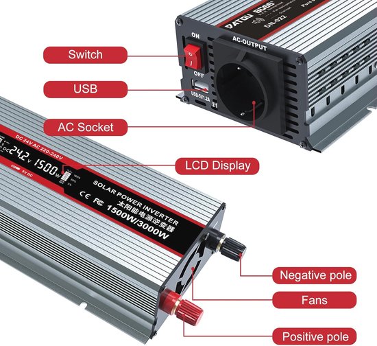 DATOUBOSS 3000W Zuivere Sinusgolf Hybride Omvormer 24V DC Naar 230V AC Met Mppt