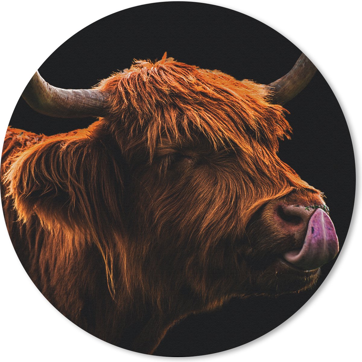 Muismat rond 40x40 cm - Mousepad Schotse Hooglander - Tong - Neus - Ronde muismatten