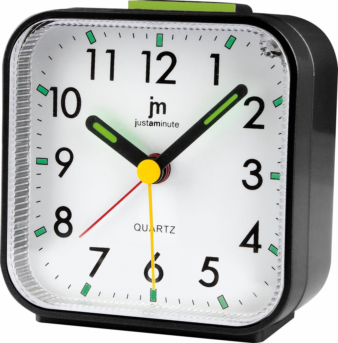 Just a Minute | Wekker | Zwart - met stil uurwerk en snooze functie - met fluorescerende wijzers - werkt op AA batterij