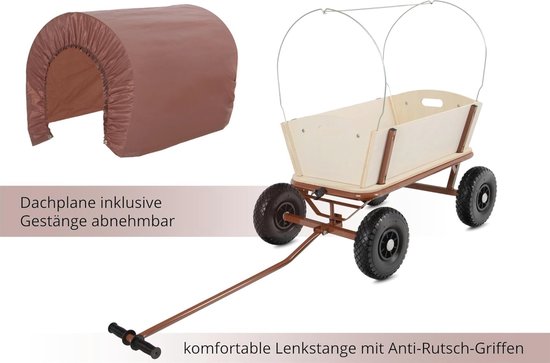 Houten bolderkar in westernstijl - Met dekzeil voor zon en regen - Robuuste tuinwagen tot 100 kg van Funplay — afbeelding 4