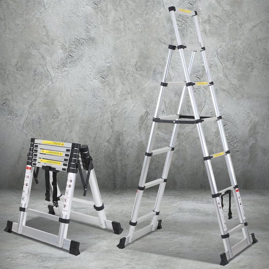 LZQ Telescoopladder, vouwladder, 1,4 m 1,7 m, aluminium uittrekbare