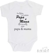 100% katoenen Romper "De liefste en leukste Papa & Mama zijn toevallig mijn Papa & Mama" Unisex Katoen Wit/zwart 56/62