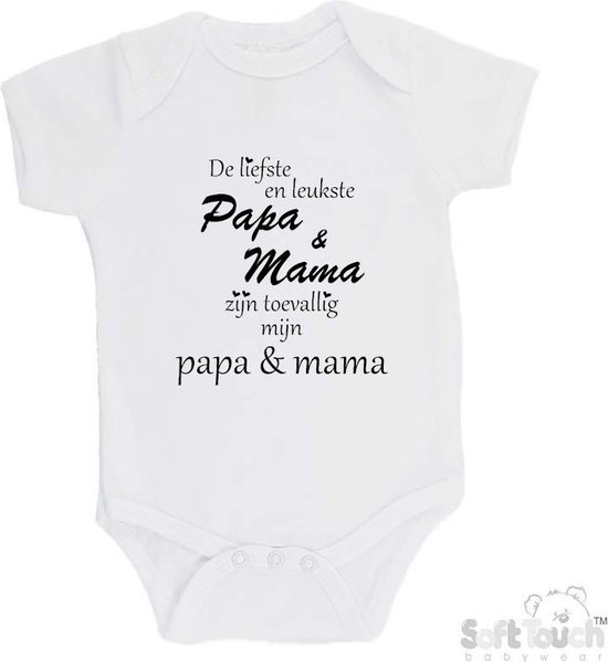 100% katoenen Romper "De liefste en leukste Papa & Mama zijn toevallig mijn Papa & Mama" Unisex Katoen Wit/zwart 56/62