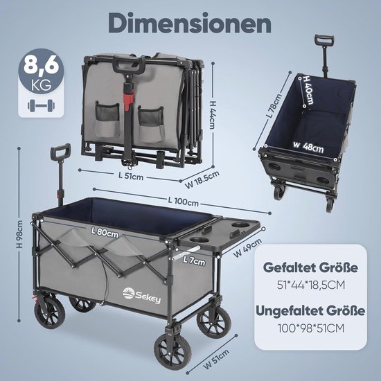 Opvouwbare Bolderkar met Tafelblad - 150L 150KG voor Stranduitstapjes van Sekey — afbeelding 5