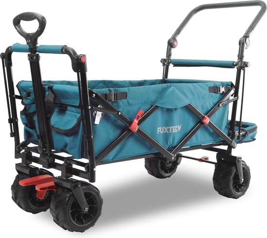 Opvouwbare Strandkar met Brede Wielen en UV-bescherming - Robuuste Strandtrolley voor Outdoor en Strand van Merkloos — afbeelding 4