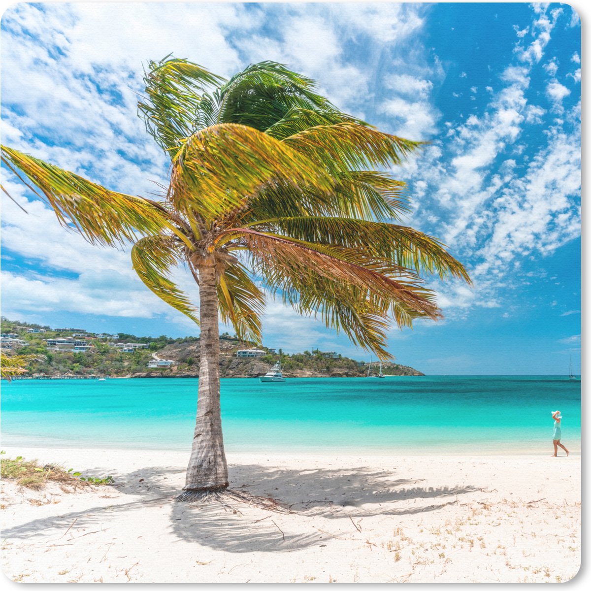 Muismat 20x20 cm - Mousepad Strand - Palmbomen - Wolken - Muismatten