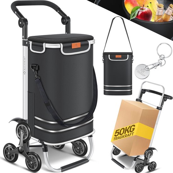 43,5 liter aluminium trolley winkelwagen inklapbaar, shopping trolley, waterafstotende winkelwagen opvouwbaar, boodschappentas met 2 wielen, groot grijs